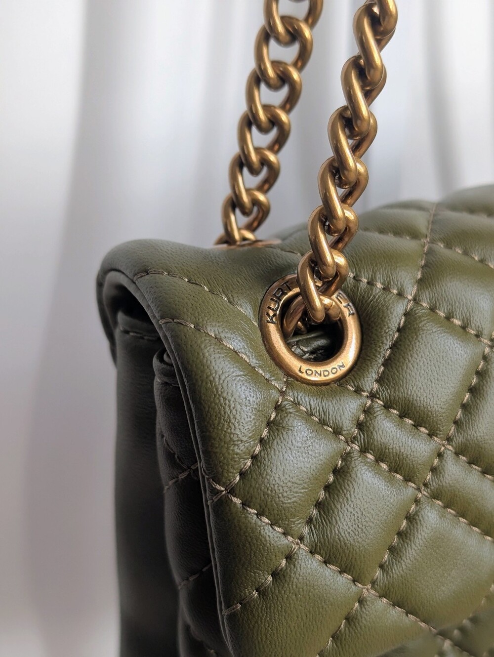 NWT Kurt Geiger London Brixton Olive Green Quilted Leather Chain Crossbody Bag - Picture 15 of 17